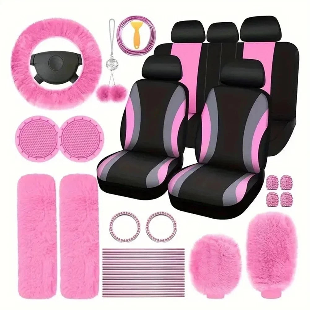 Plush Steering Wheel Cover Complete Car Accessory Set for All Vehicles