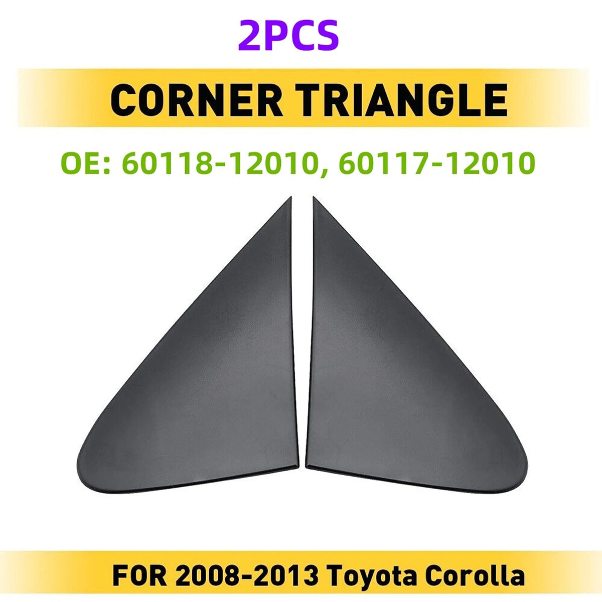 2X Black Side View Mirror Corner Cover for Toyota Corolla (2008–2013) 60118-12010