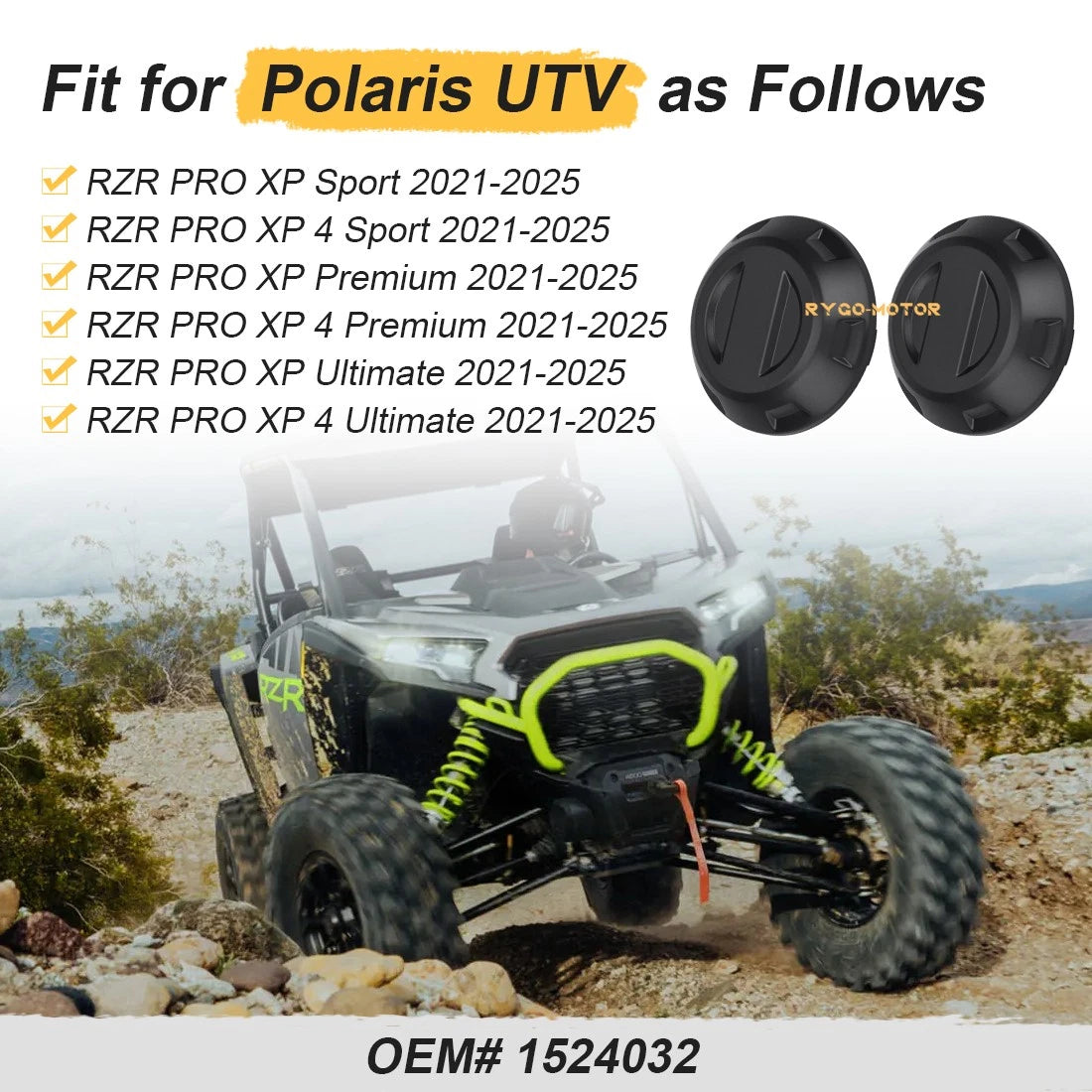 2PC Wheel Rim Hub Caps for Polaris RZR PRO XP 4 Sport (2021–2025)
