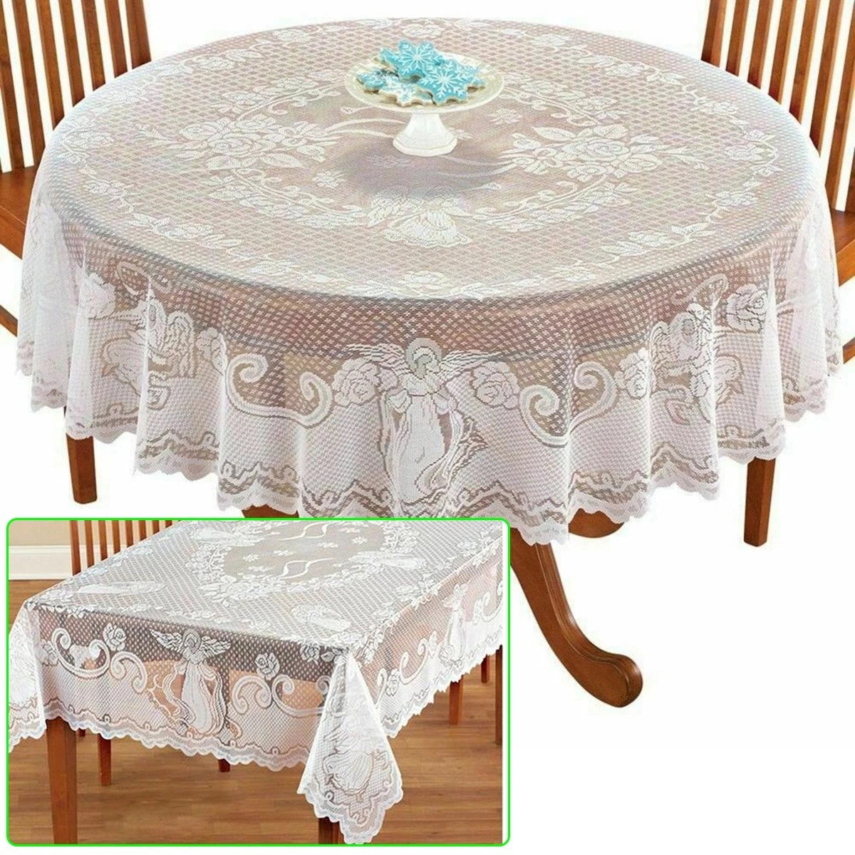 White Lace Rectangular Tablecloth for Parties