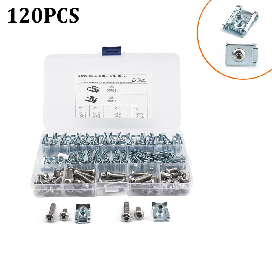 120Pcs Stainless Steel U-Nut Speed Fasteners for Universal (M5, M6)