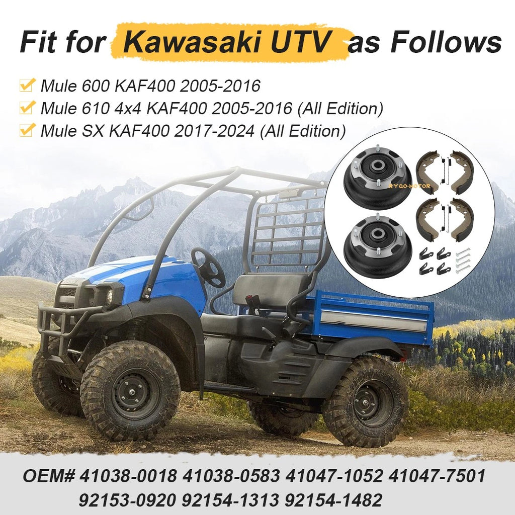 2X Rear Brake Drums w/Shoes Bolts Kit for Kawasaki Mule SX KAF400 (2017–2024)