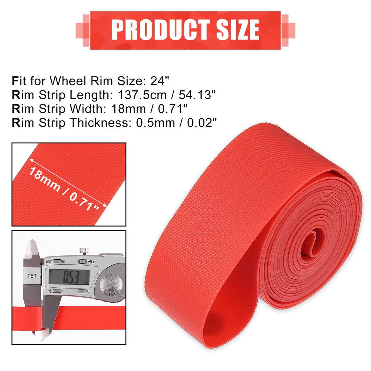 Wheel Rim Strip Tape Liner PVC Red for 24 Inch Bike Bicycle (2 Pack)