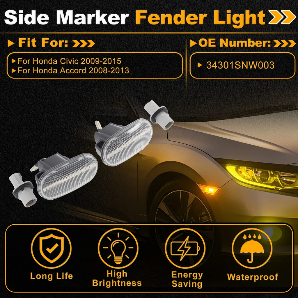 Side Marker Fender Light Front Left Replacement for Honda Civic (2009–2015)