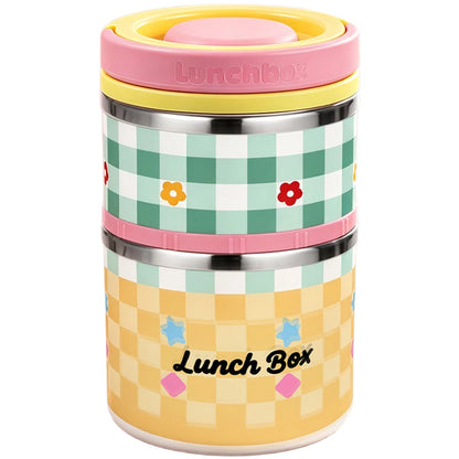 Two Layer Lunch Box 590ml + 360ml + 50ml, 304 SS Material