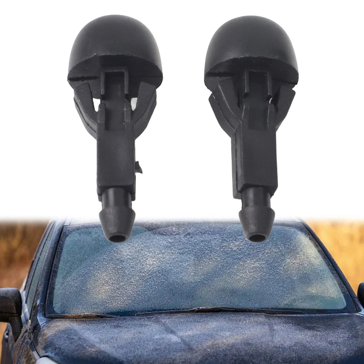 2X Cleaning Nozzle for Front Windscreen Washer Jet (ABS, Black)