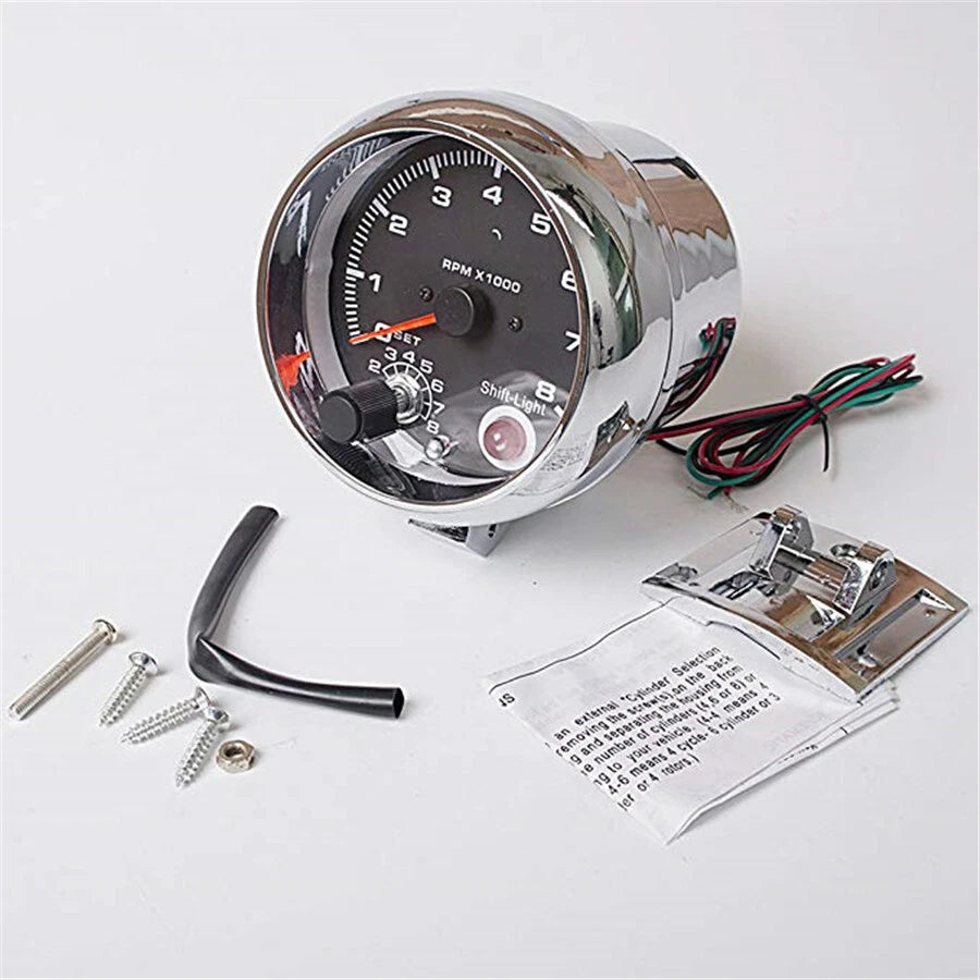3.75" Universal Car Tachometer Tacho Gauge with Red LED Shift Light