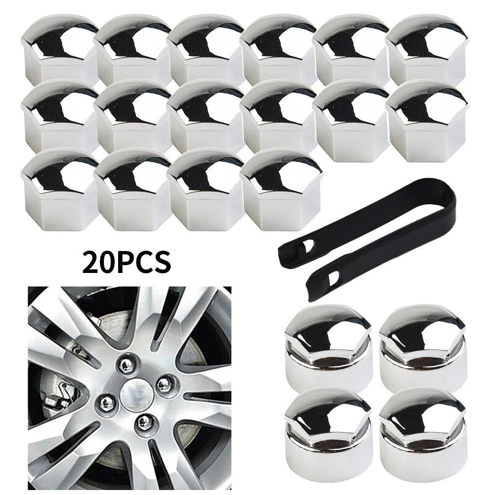 Set of 20 Nut Cap Wheel Bolts 17mm ABS Plastic Chrome