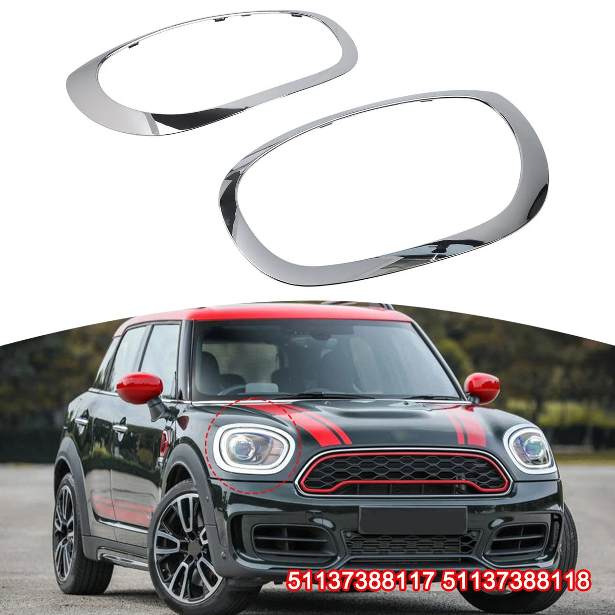 Headlight Bezel Ring for Mini F60 F61 2017 2023 2 Pack OEM 51137388117