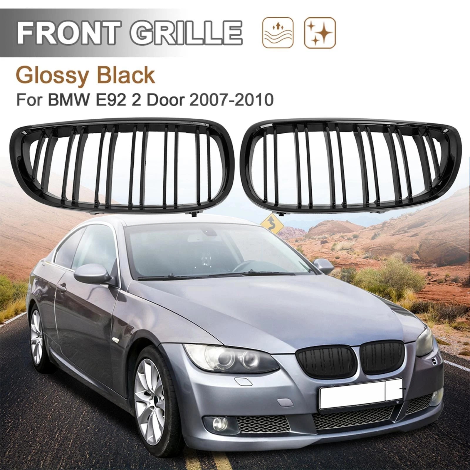 Gloss Black Front Kidney Grille for BMW E92 3 Series (2007–2010)