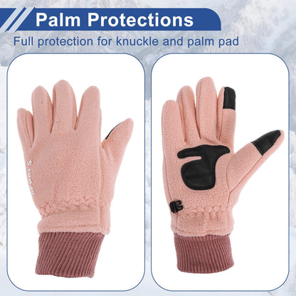 Full Finger Cycling Gloves for Women Mountain Biking Double Fleece Pink