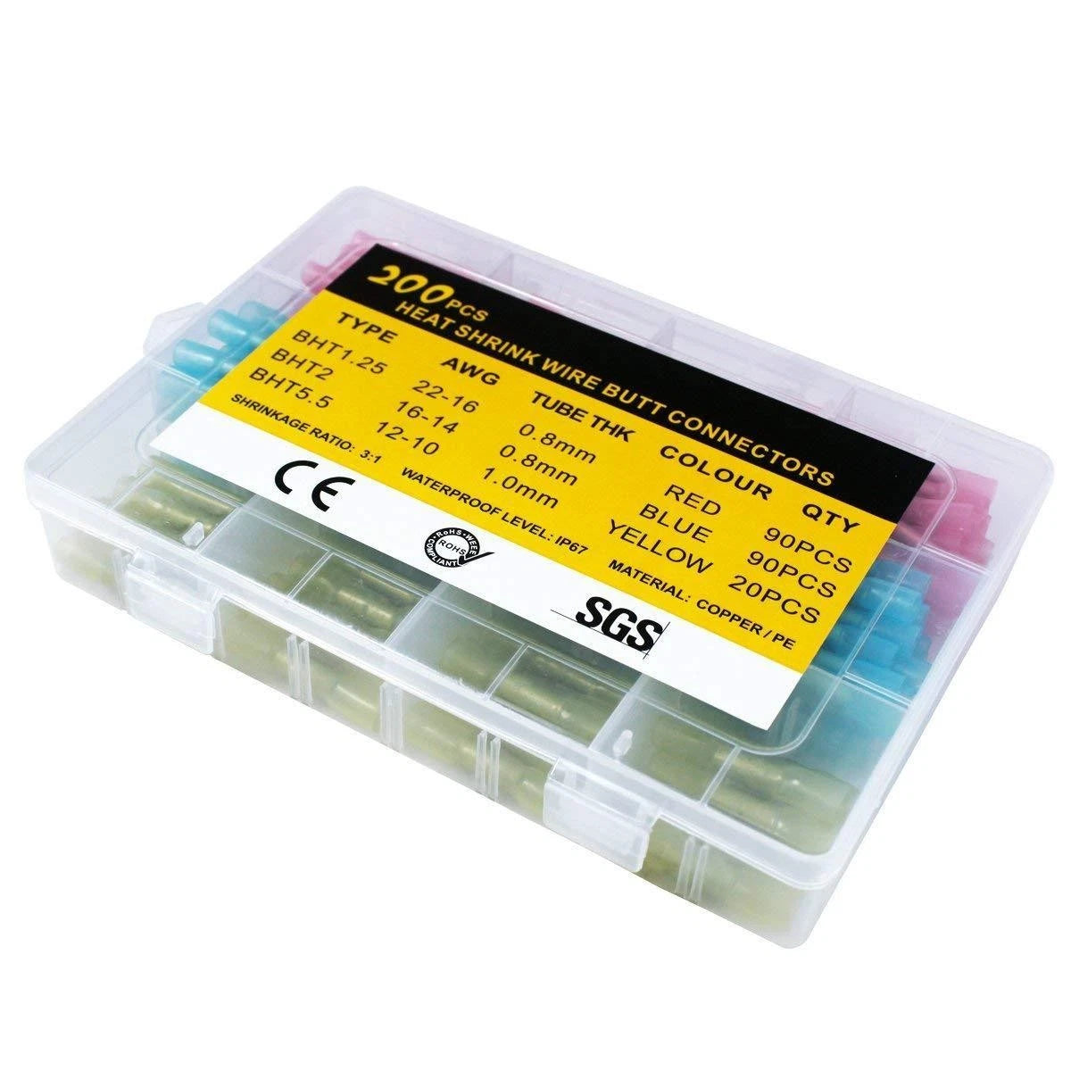 200PCS Heat Shrink Butt Terminal Connectors for Automotive Wiring