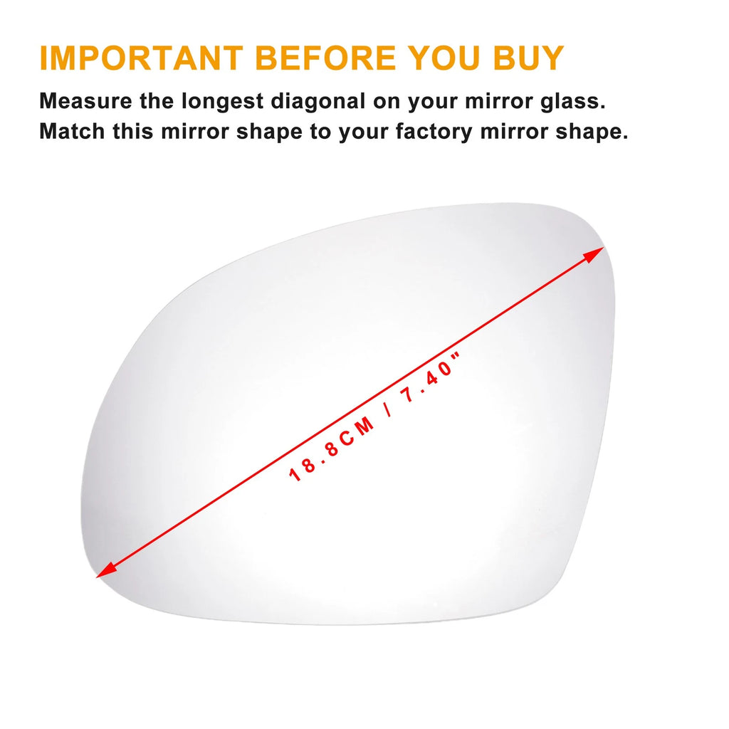 Left Side Mirror Glass White Non-Heated Replacement for Seat Alhambra (2010–2020)