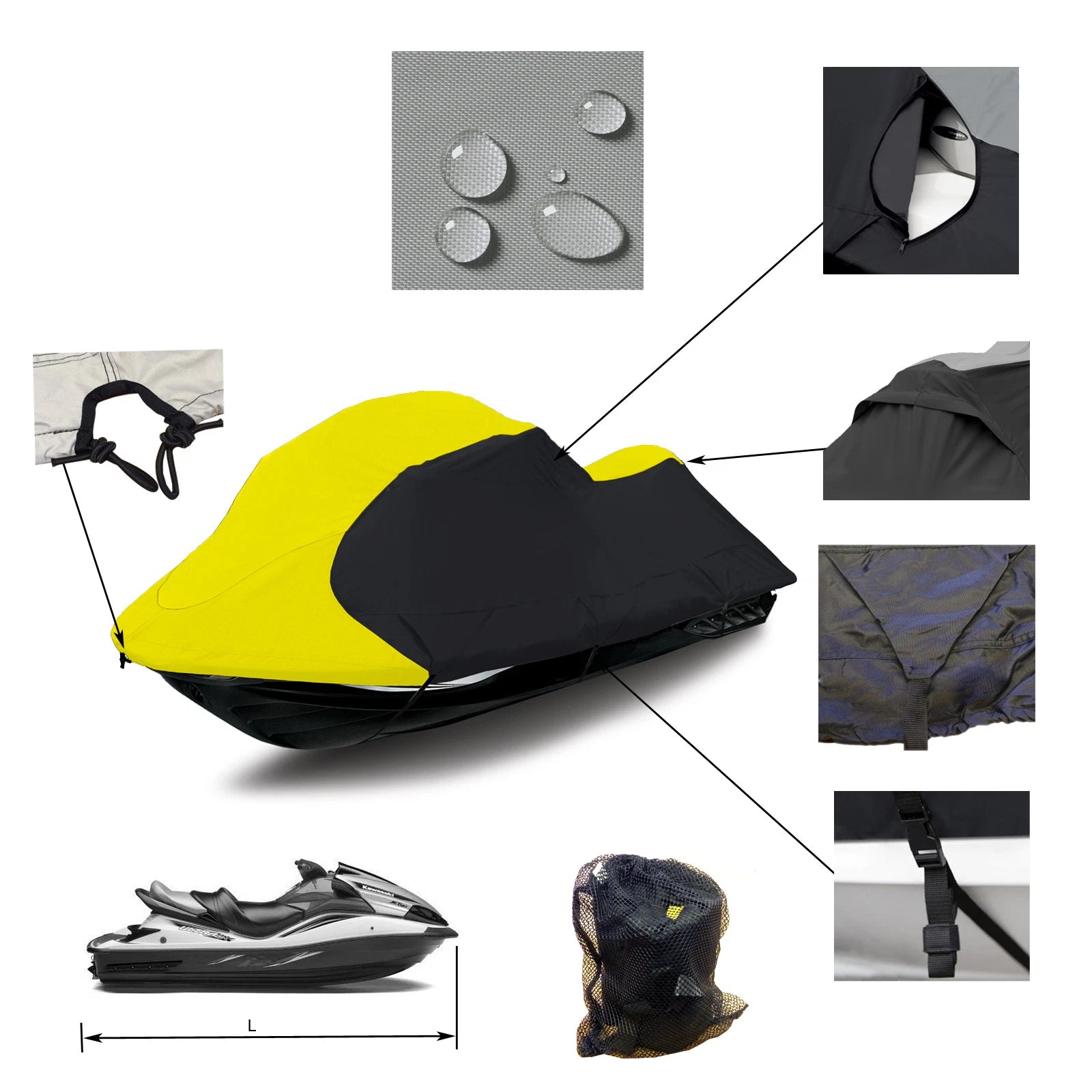 PWC Cover for Kawasaki Jet Ski 1100 STX Di (2000–2003) Waterproof Yellow/Black
