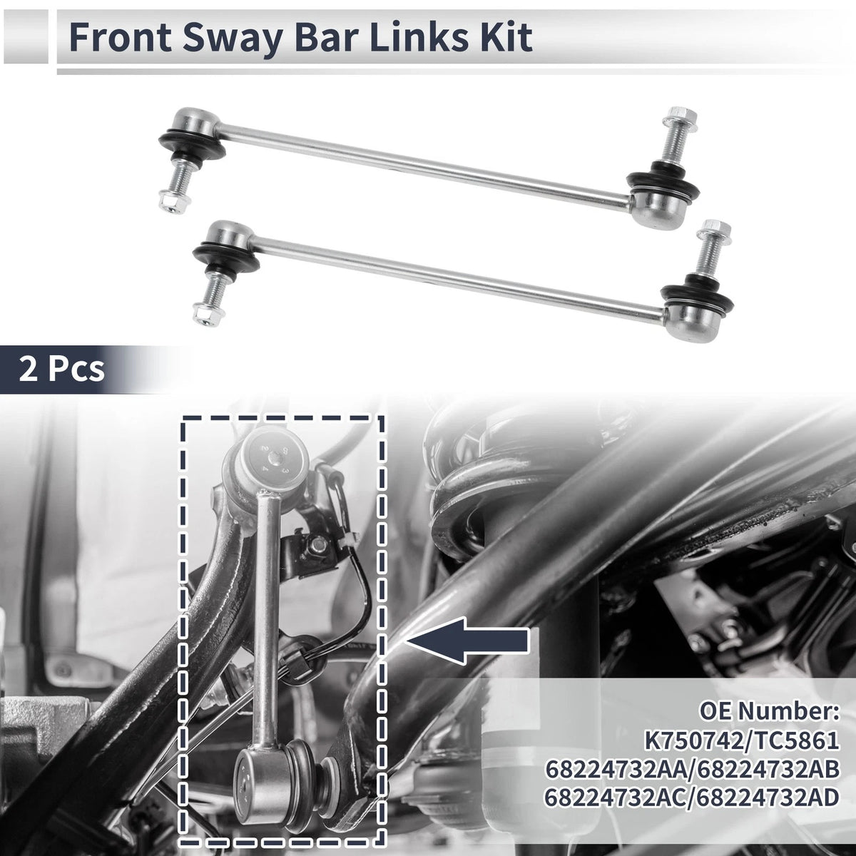 Set of 2 Front Stabilizer Bar Links for Jeep Cherokee (2014–2023) No.K750742/TC5 861