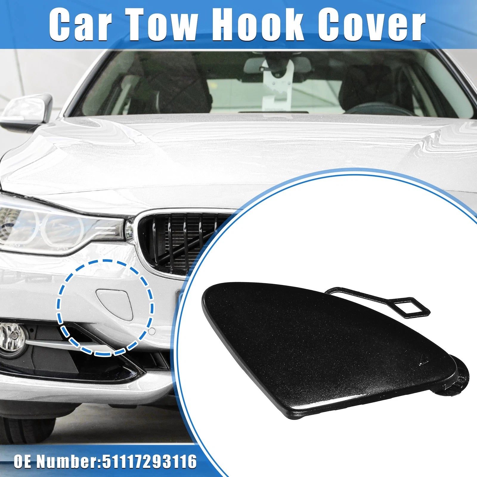 Front Bumper Tow Hook Eye Cover Cap for BMW 3 Series (2012–2015) Black