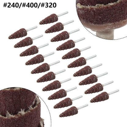 20pcs 10x3mm 240#-400# Cone Sandpaper Flap Sanding Polishing Wheel Rotary Tool