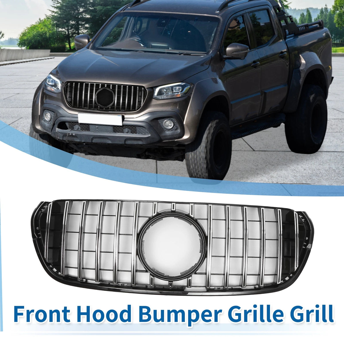 Front Upper Bumper Grille Grill for Mercedes-Benz X-Class Chrome Silver (2018–2022)