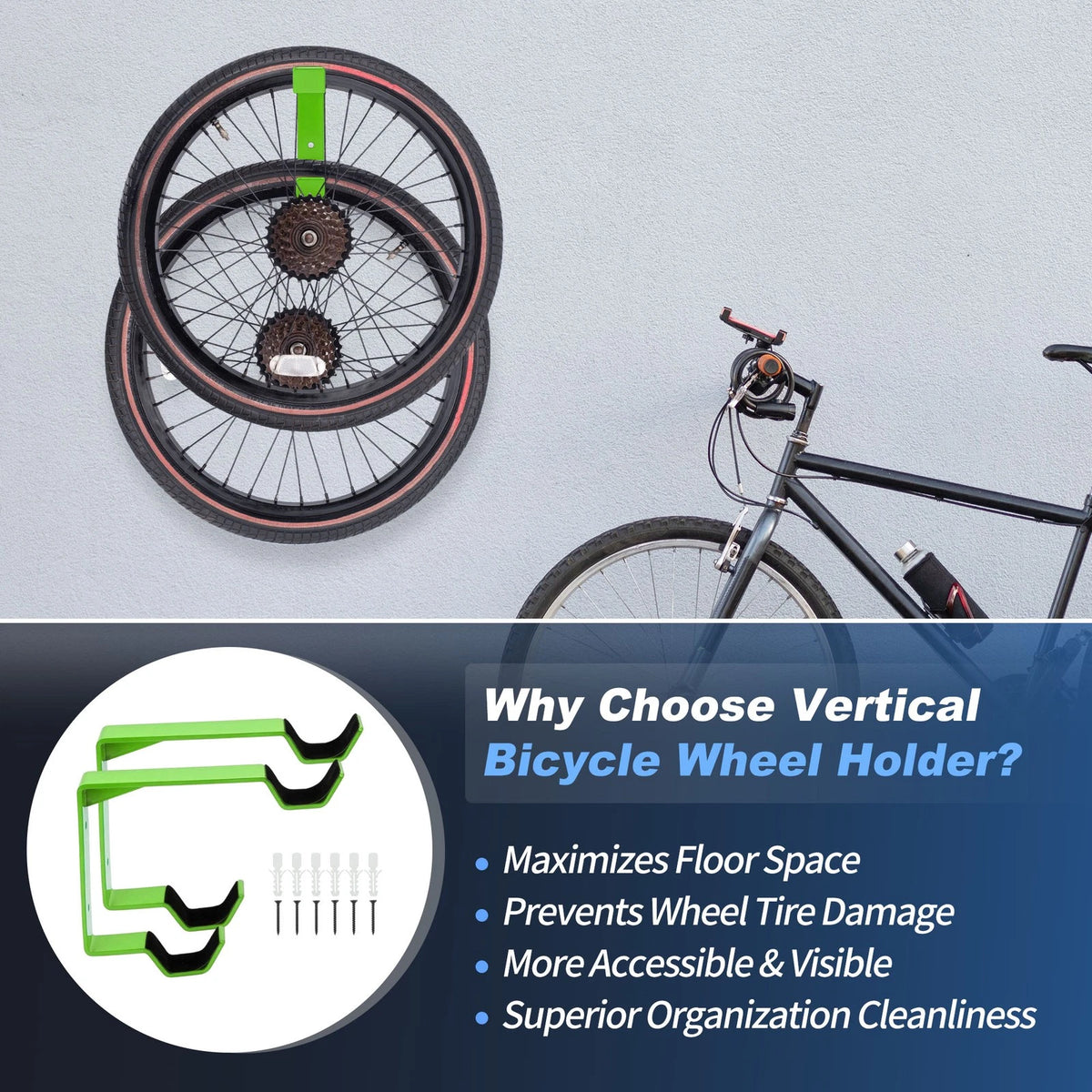 Bike Wheel Rack Wall Mount Set for Universal Fit (1990–2025)