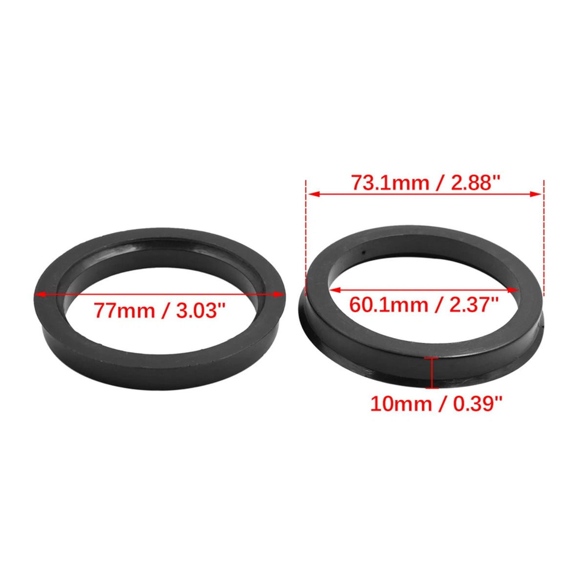 Set of 4 Hub Centric Rings for Car (73.1 to 60.1mm) Black Plastic