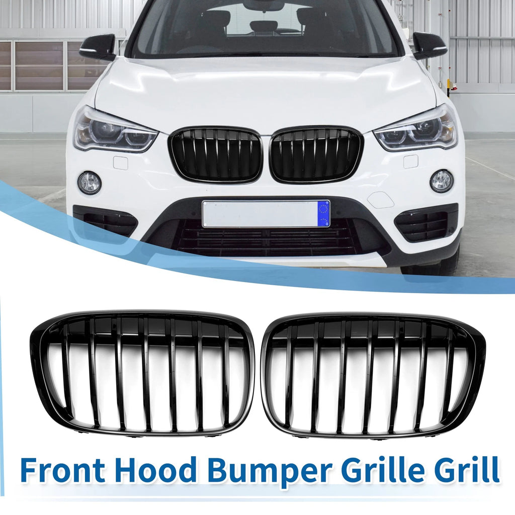 Pair Front Upper Bumper Grille Grill Gloss Black for BMW X1 F48 (2016–2022)