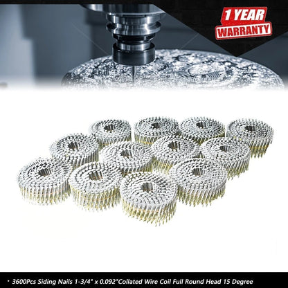 3600 Pcs Siding Nails 1-3/4" x 0.092" Full Round Head 15 Degree