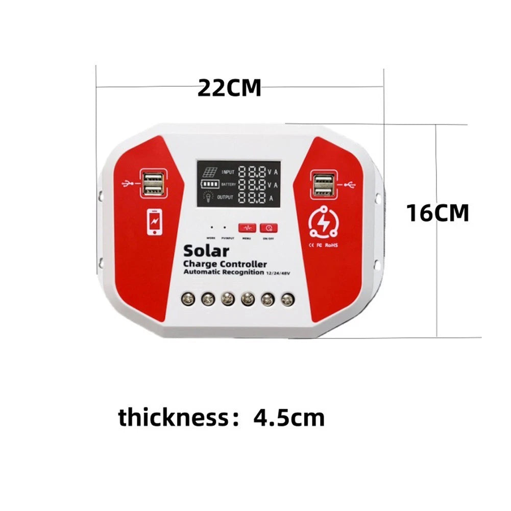 60A Solar Charge Controller for 12V 24V 36V 48V Systems with LCD Display