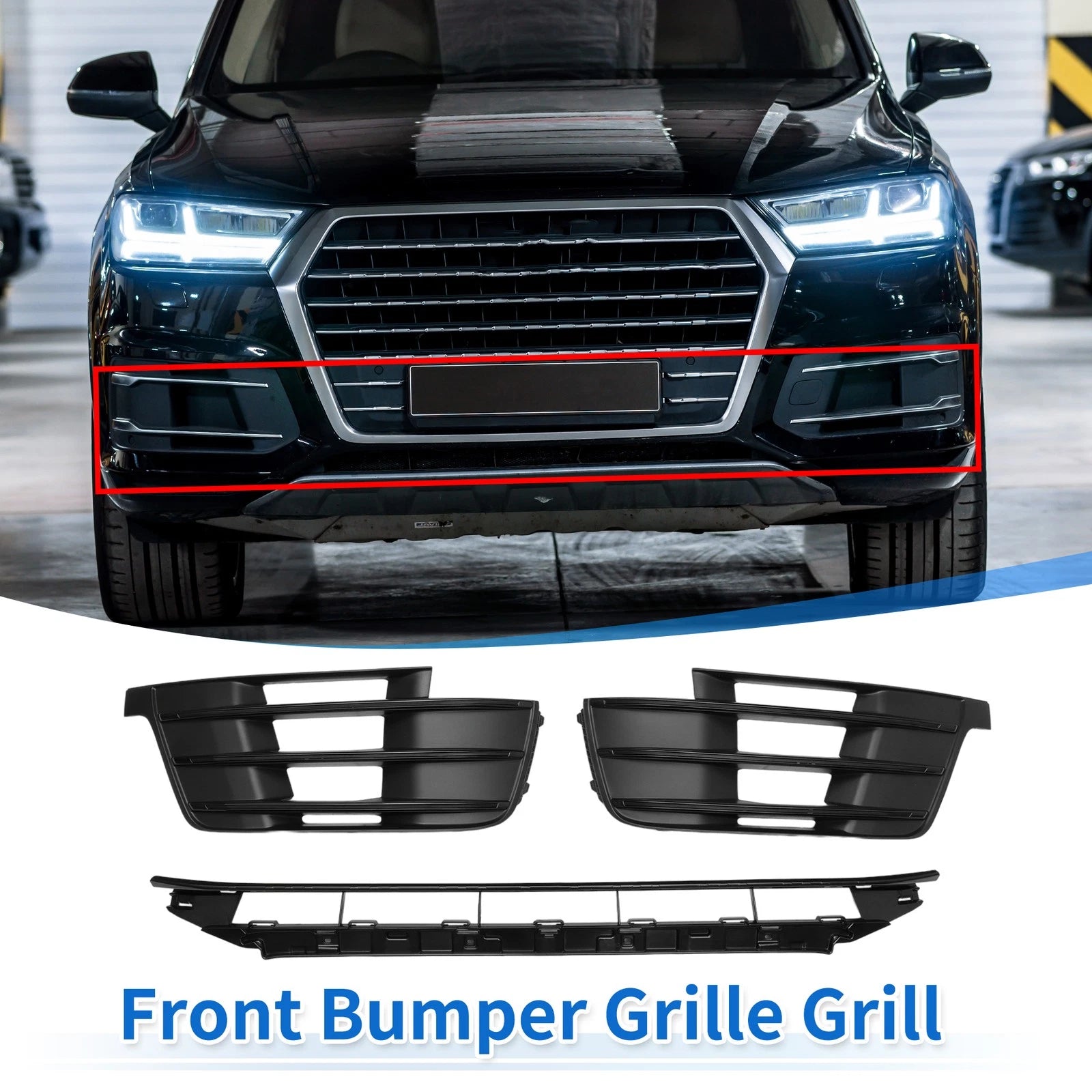 Front Lower Bumper Grille Grill Set for Audi Q7 (2016–2019) Sport Style