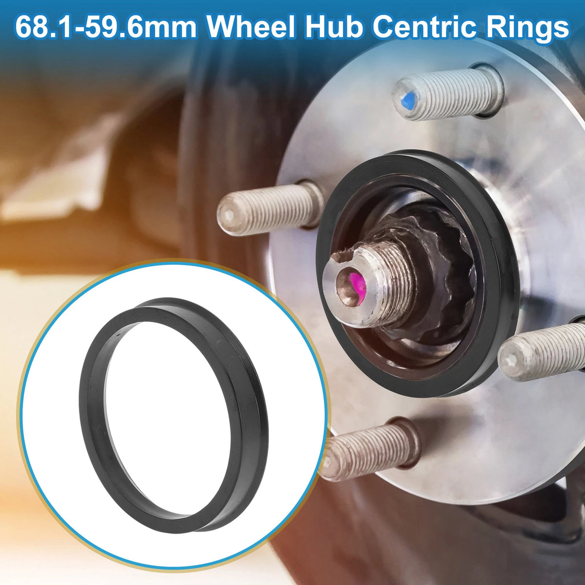 Set of 4 Wheel Hub Centric Rings for Car (68.1mm to 59.6mm) Black Polycarbonate