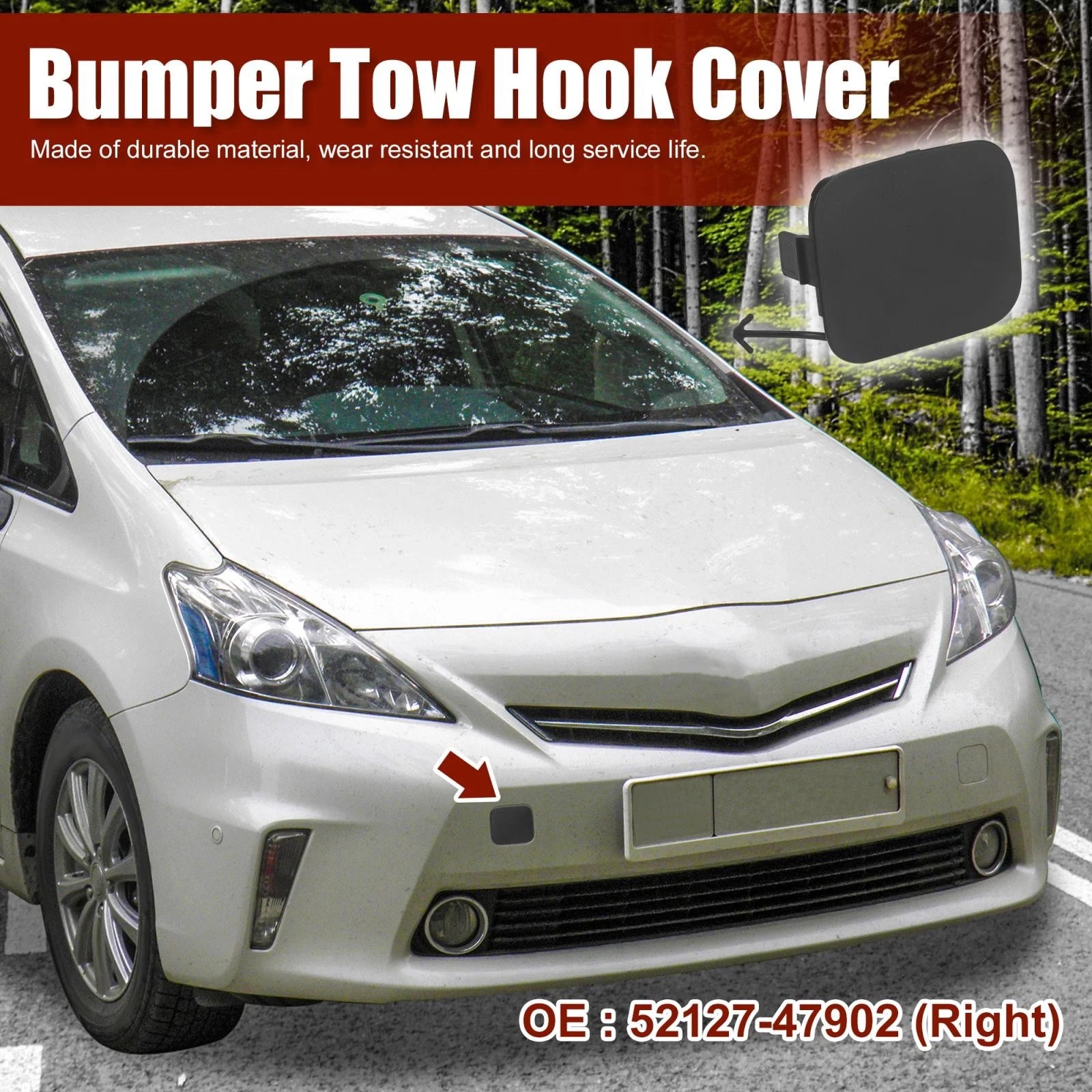 Front Right Bumper Tow Hook Cover Replacement for Toyota Prius V (2012–2014)