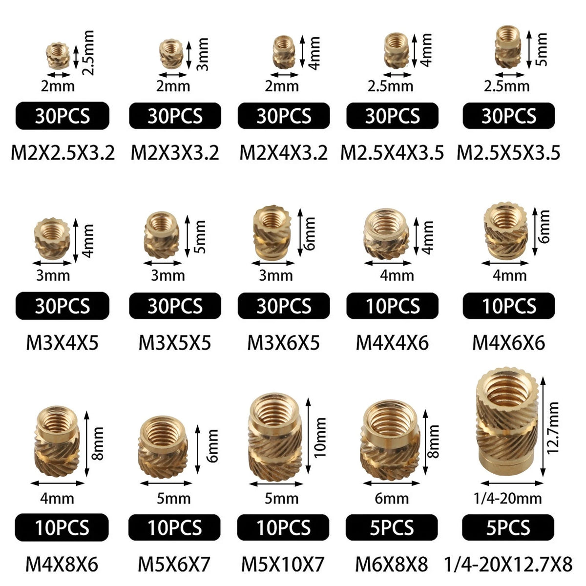 300pcs Brass Threaded Inserts Kit for Multiple Uses