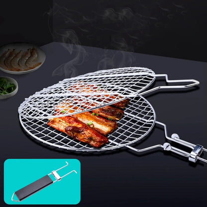 Stainless Steel Barbecue Grill Basket with Wooden Handle for Easy Flipping