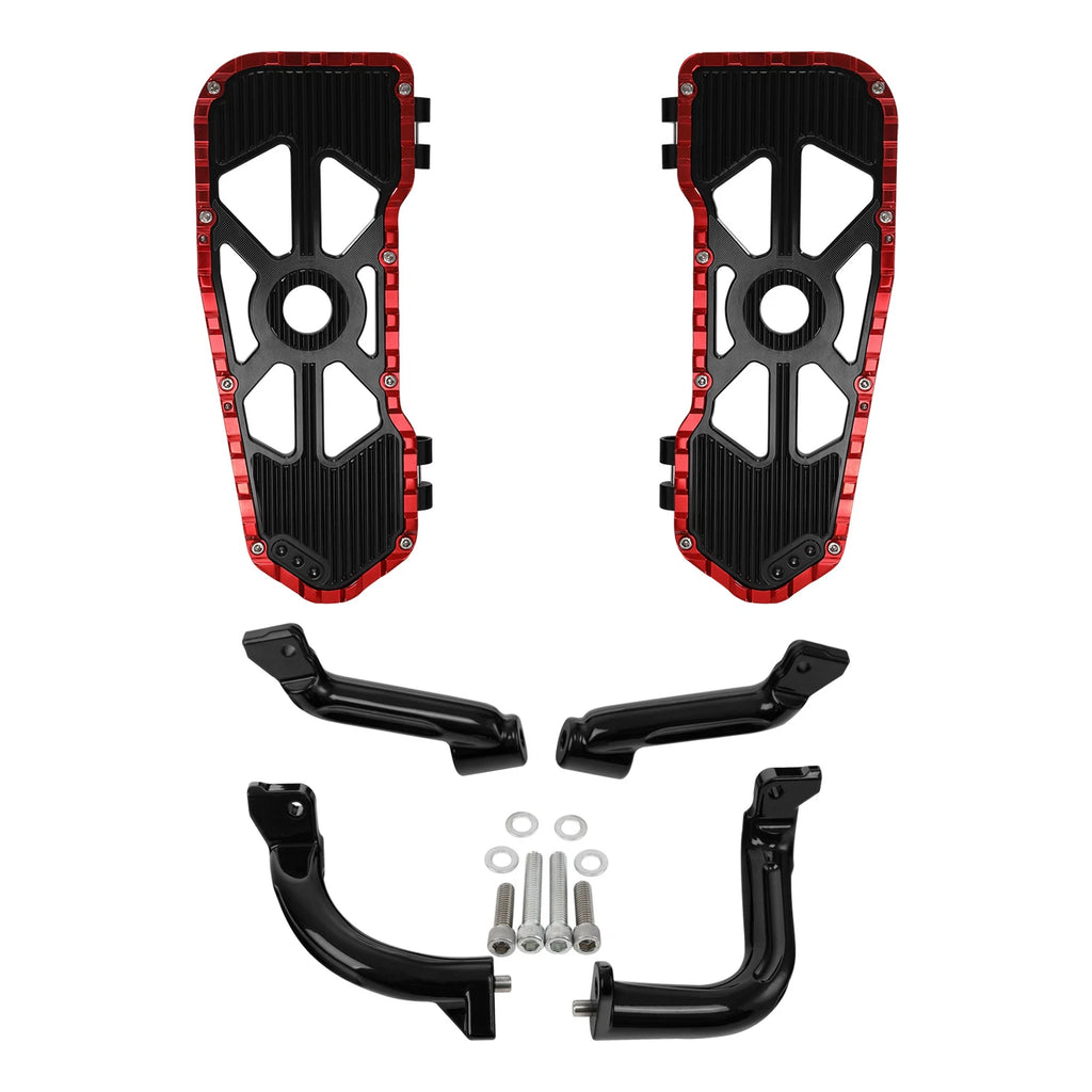 Black Red Driver Floorboards & Bracket for Harley Touring (2017–Present)