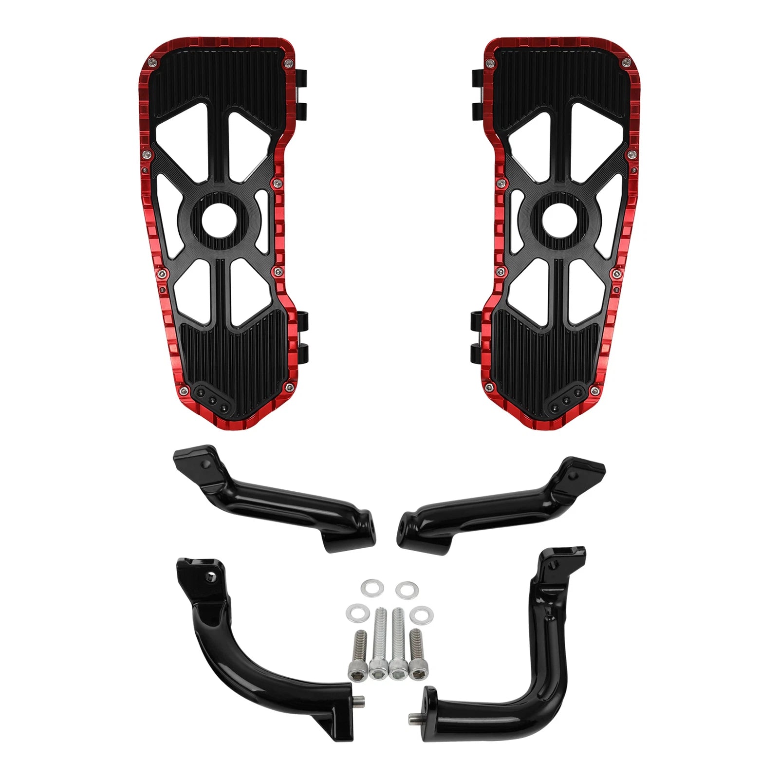 Black Red Driver Floorboards & Bracket for Harley Touring (2017–Present)