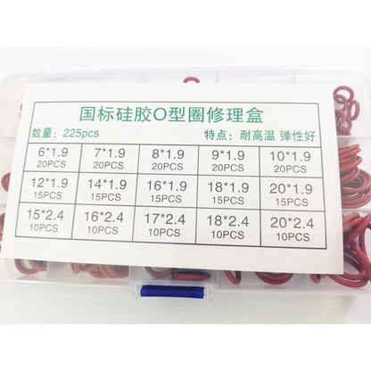 225 Piece Silicone O Ring Seal Collection for Diverse Applications