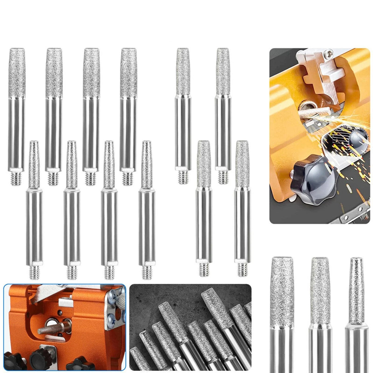 12Pcs Carborundum Burrs Kit for Hand Crank Chain Saw Sharpener