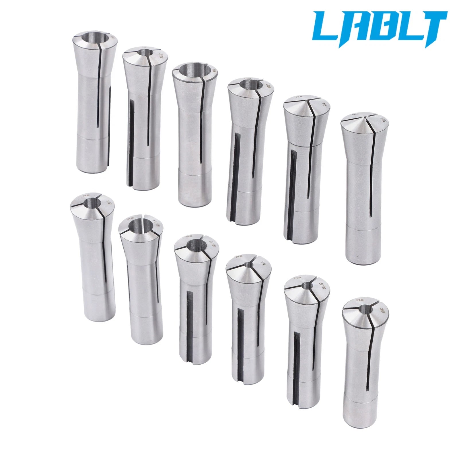 12Pcs R8 Collet Set for Various Machines (1/8" to 7/8")