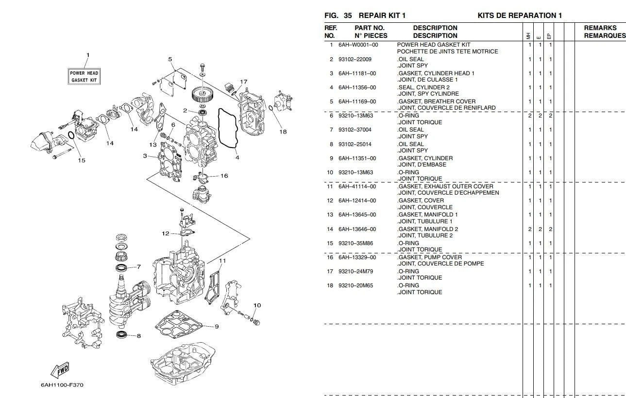 Power Head Gasket Kit for Yamaha F20 F25 (15-25HP, 4T) 6AH-W0001-00