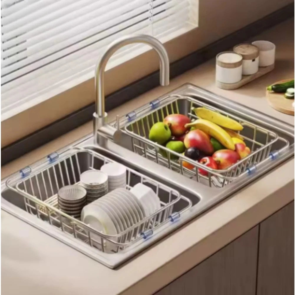 Adjustable Stainless Steel Sink Drain Basket for Efficient Dish Drying