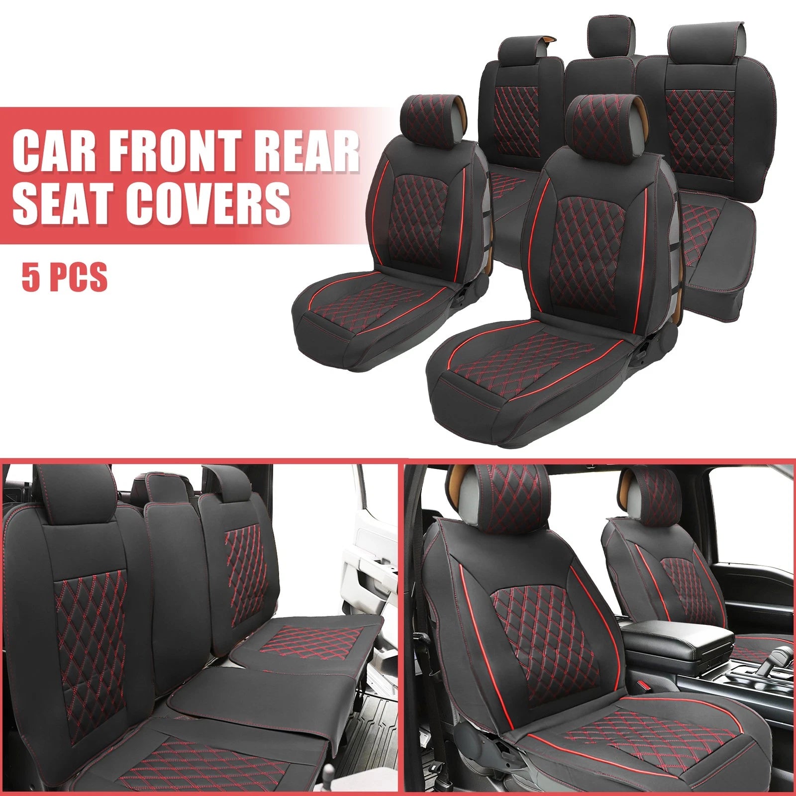 Front and Rear Seat Covers Pad Kit for Dodge Ram 1500 (2009–2023)