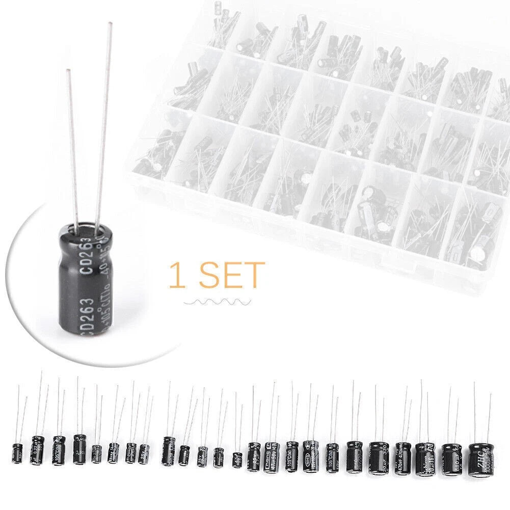 500pcs Electrolytic Capacitors Assortment Kit 0.1uF-1000uF