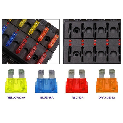 10 Way ATO ATC Blade Fuse Box Holder with Spade Terminals for Universal Use