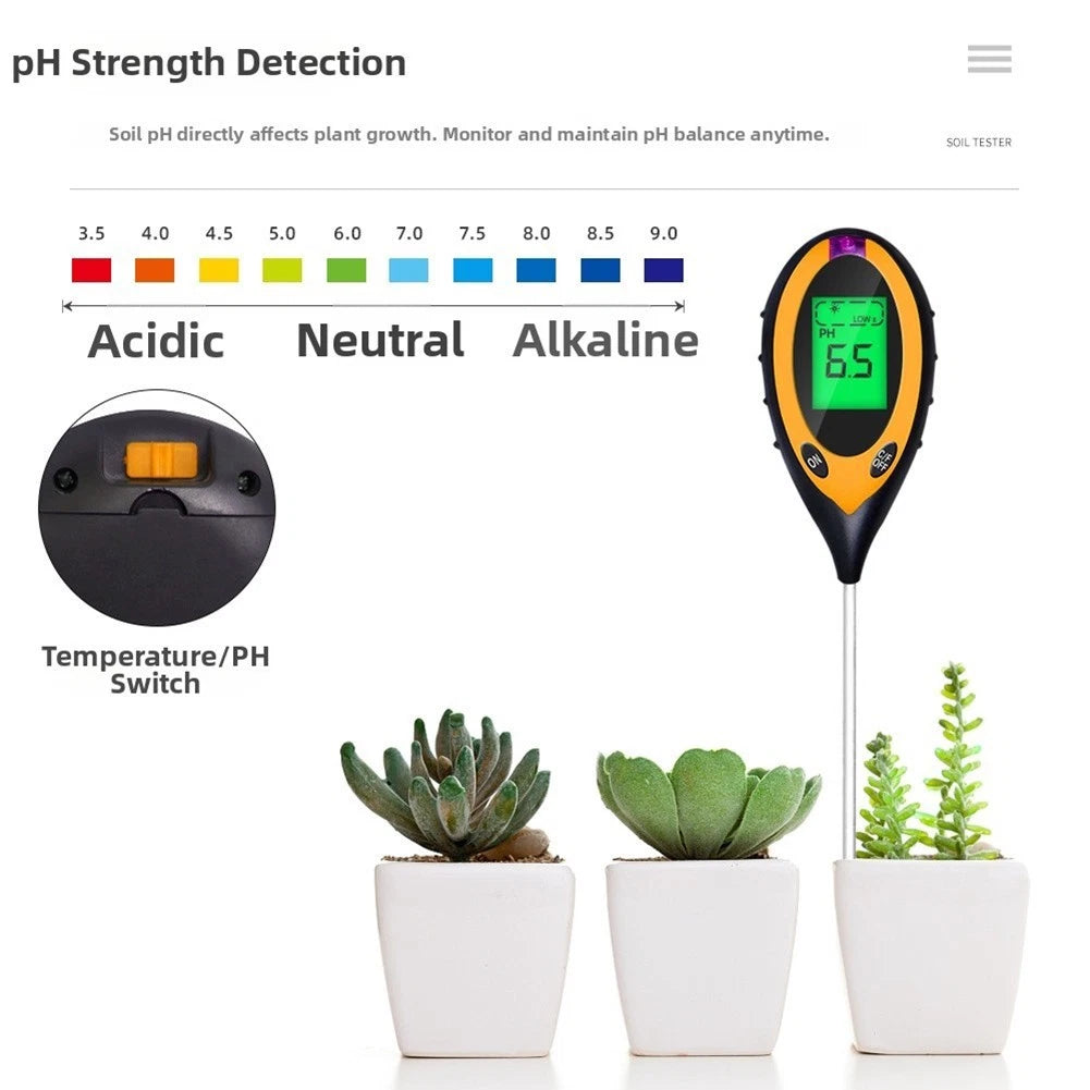 4 in 1 Soil Tester Digital Meter for pH Moisture Temperature Light Testing