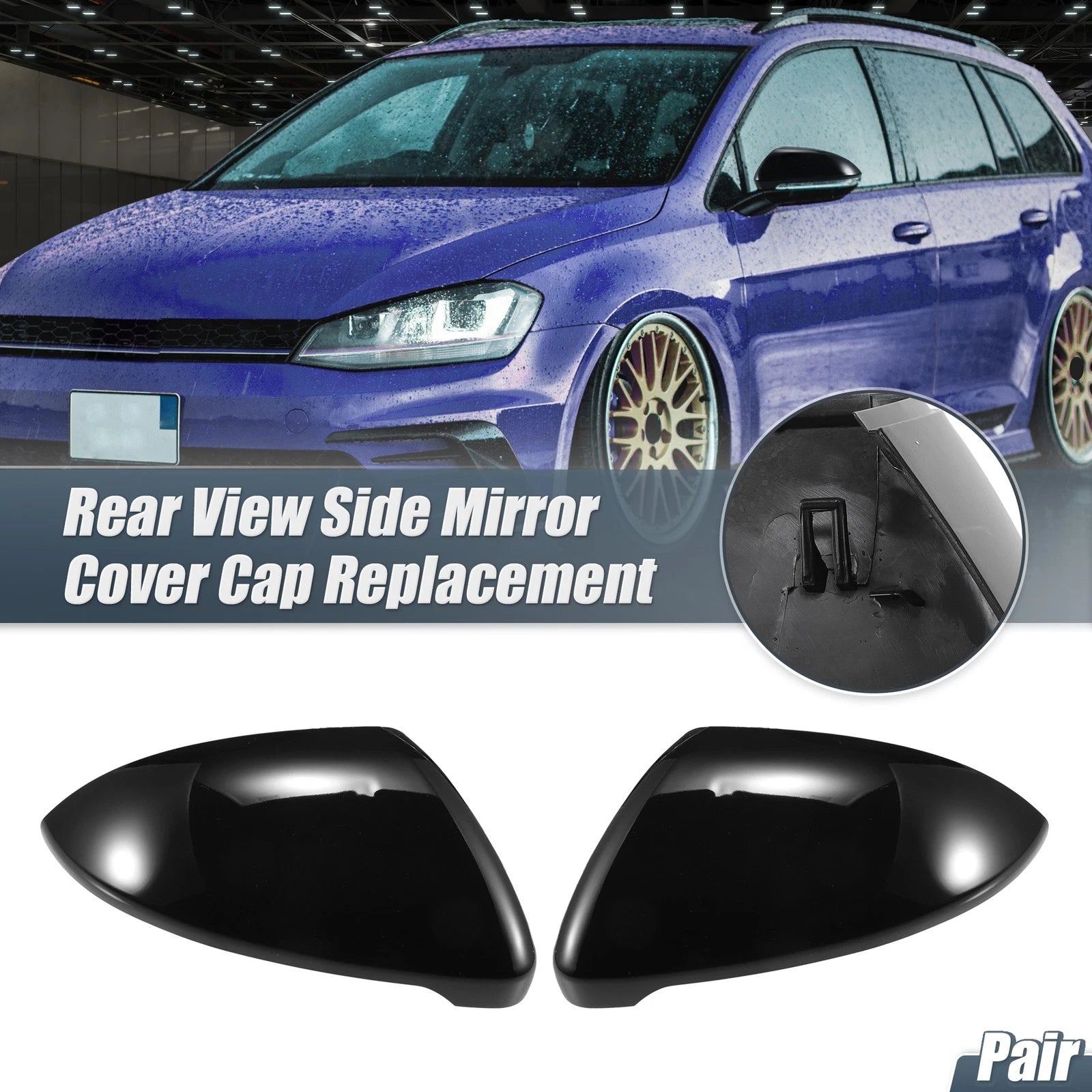 Rearview Mirror Cover Cap Gloss Black Replacement for Volkswagen Golf MK7 E-Golf (2015–2020)