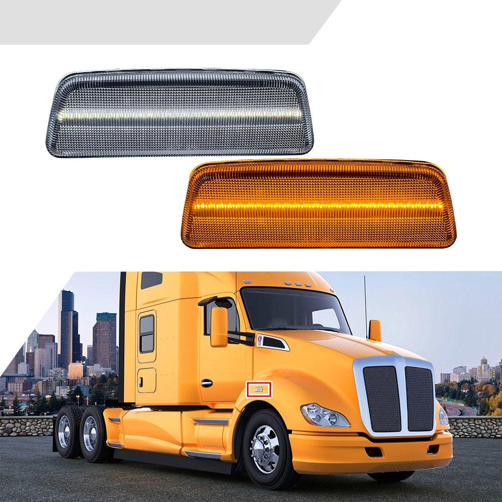 Clear LED Wheel Fender Side Marker Parking Lights for Kenworth T680 T700 T880