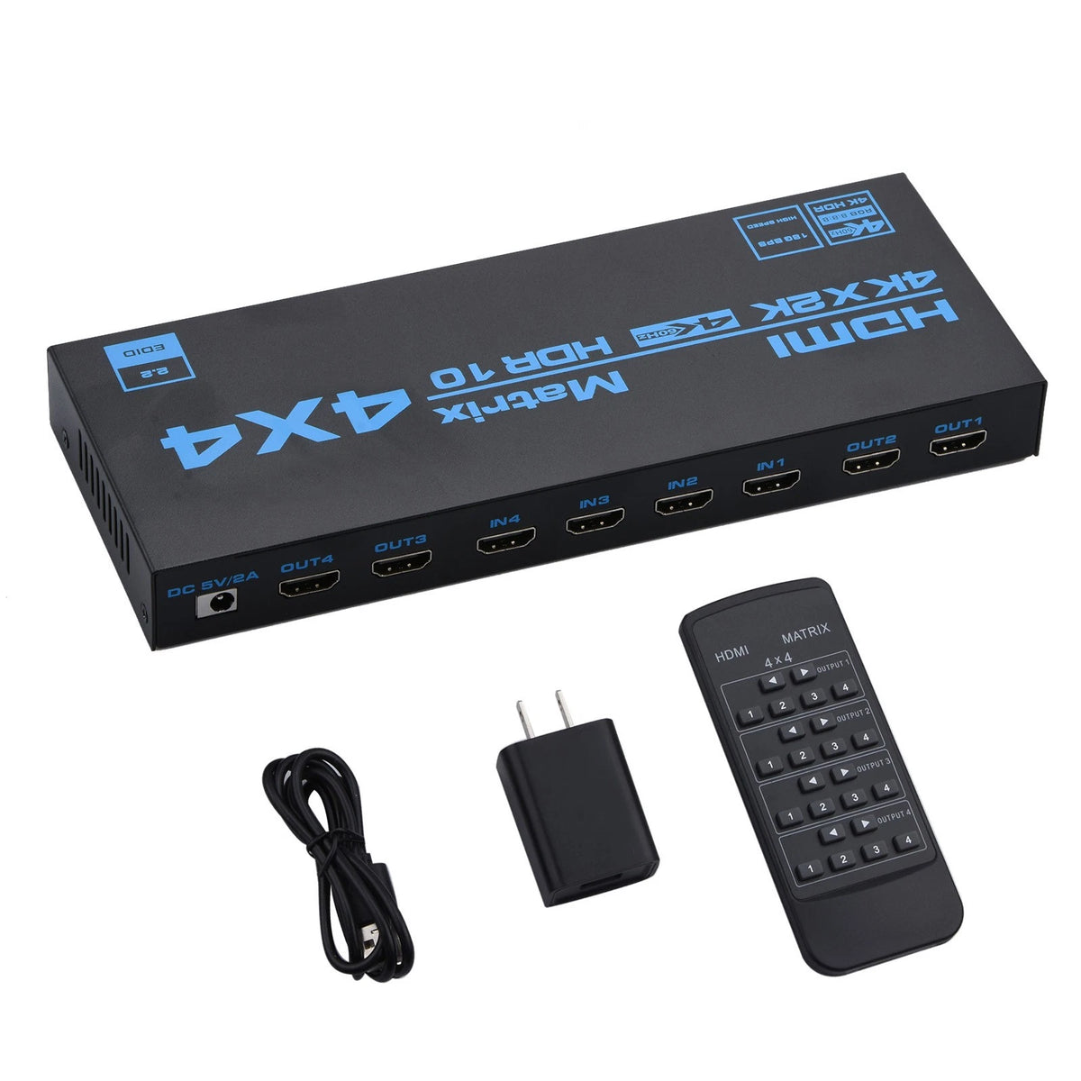 4x4 HDMI Matrix Switch for 4K with EDID Extractor & IR Remote Control