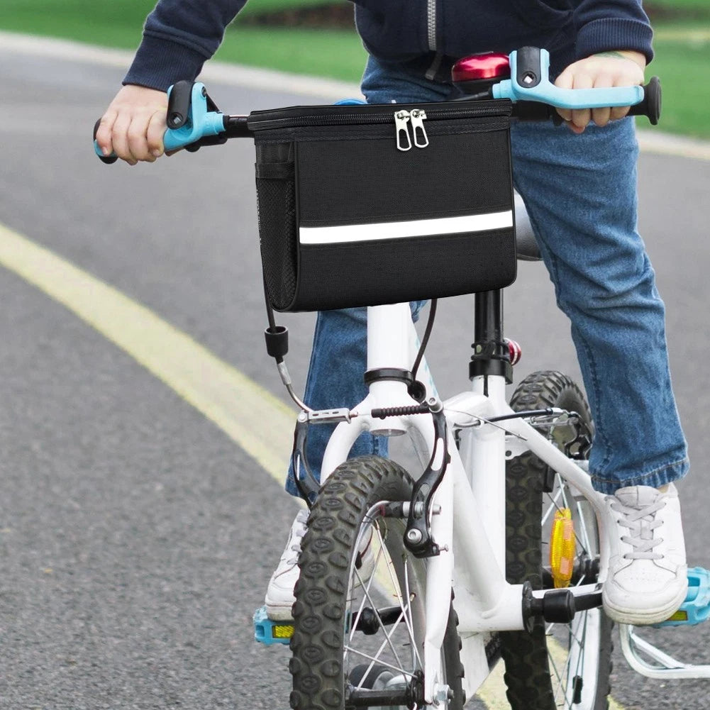 Waterproof Handlebar Basket Bag for Kids with Zipper and Mesh Pockets