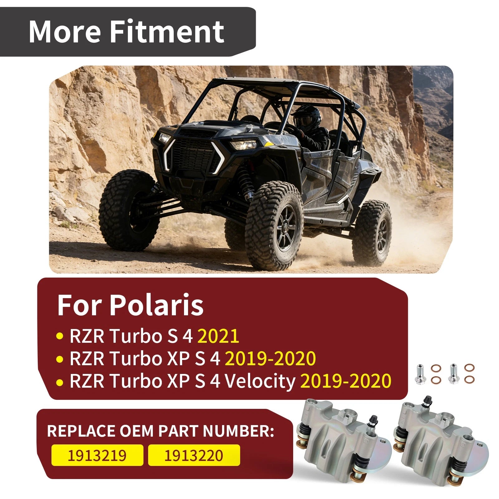Rear Brake Calipers with Pads for Polaris RZR XP 4 Turbo S (2019–2020) 1913219 1913220
