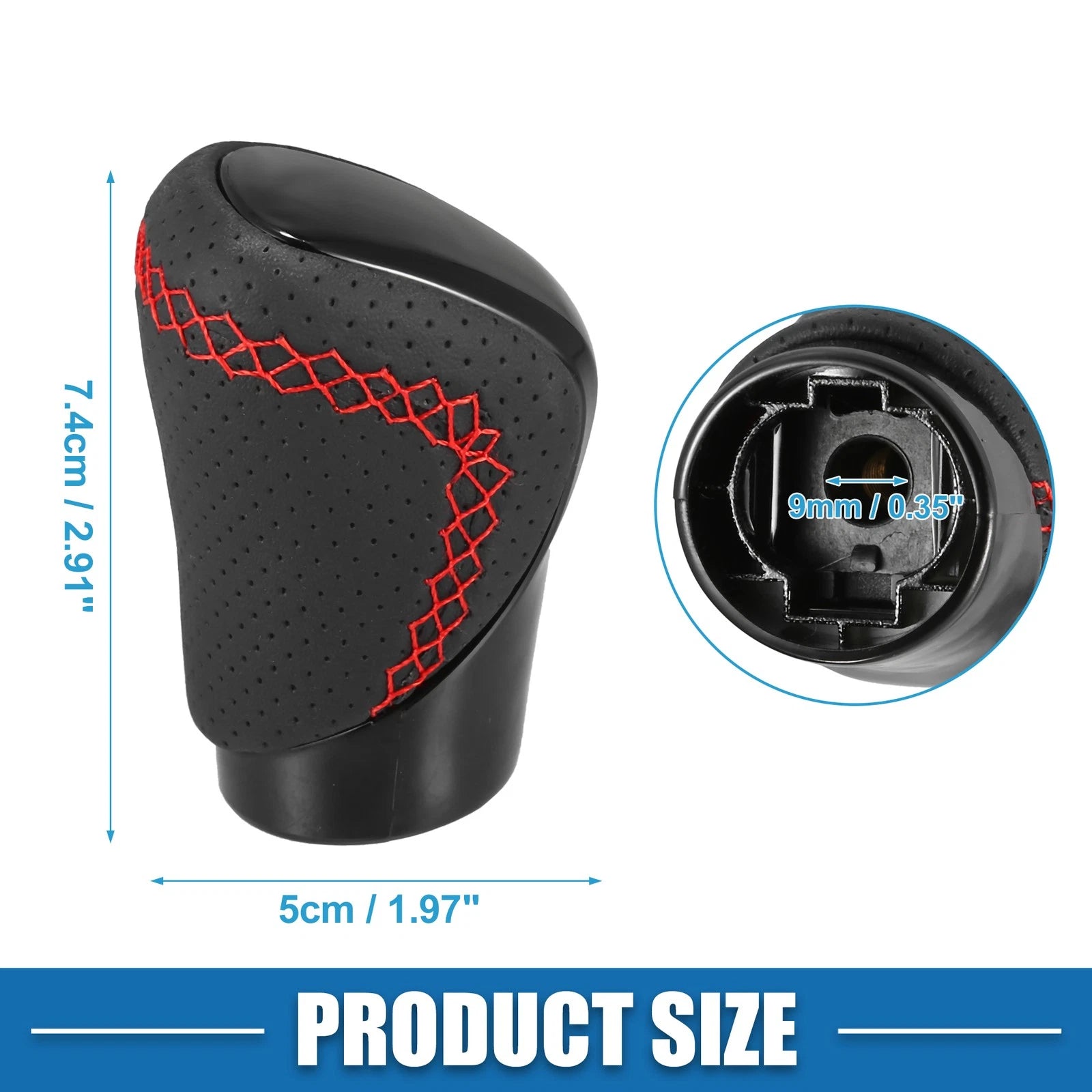 Gear Shift Knob for Lexus (Black Faux Leather, Red Thread, Perforated)
