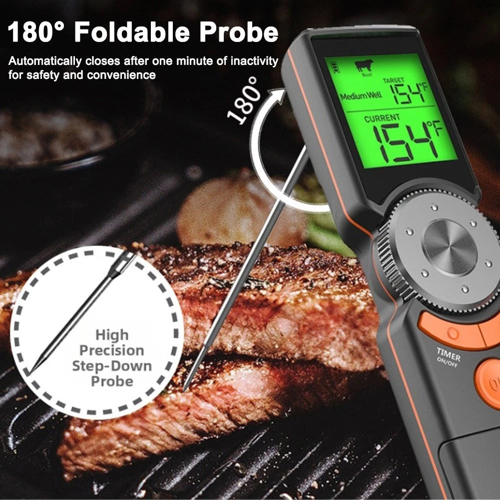 Foldable Probe Thermometer for BBQ Grill and Meat Cooking